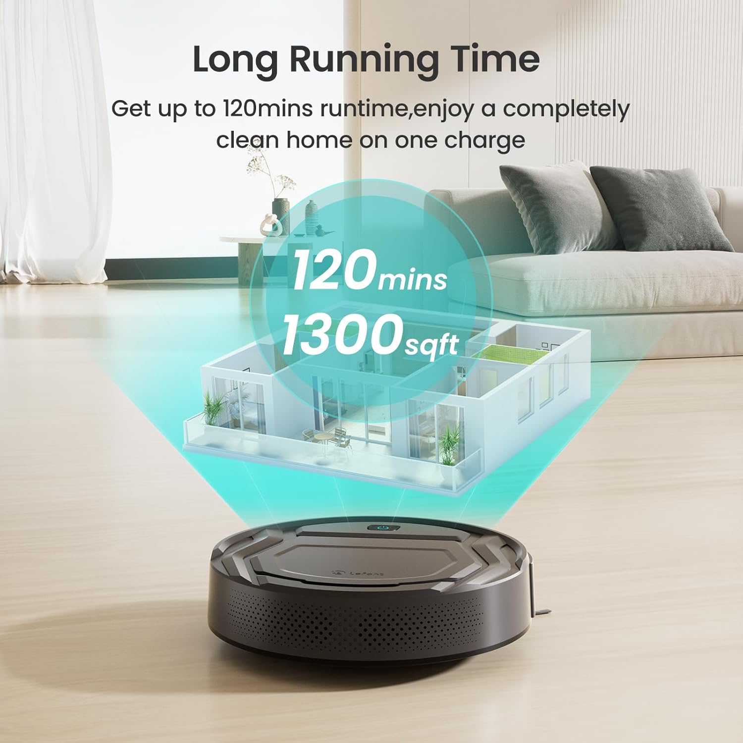 Lefant Robot Vacuum Cleaner M210 Pro,Slim,Quiet,2200Pa Suction,120 Min Self-Charging Robotic Vacuums, Freemove 3.0,WiFi/APP/Alexa,6 Cleaning Modes Ideal for Hard Floors Pet Hair Low Carpet,Black
